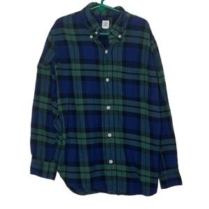 Gap Kids Green and Blue Long Sleeve Button Down Flannel Top Size 10 Regular